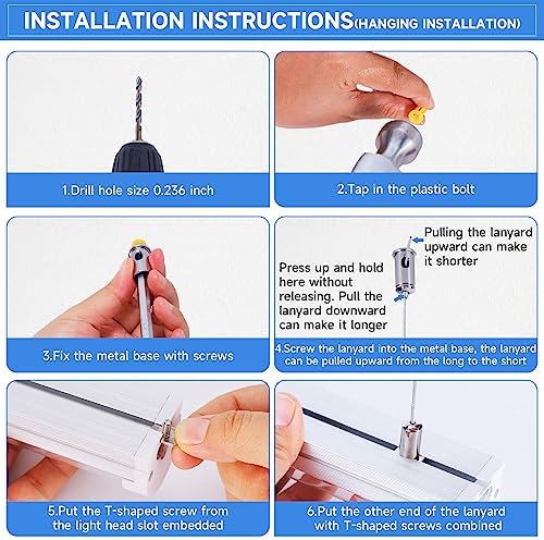 Phiwicsh 8FT U Shape 125W Integrated Tube Bright LED Light, 6500K Clear White, 20000LM - Flush Mount/Hanging Linkable LED Ceiling Lights for Garage, Plug&Play, 6 Pack - Image 7