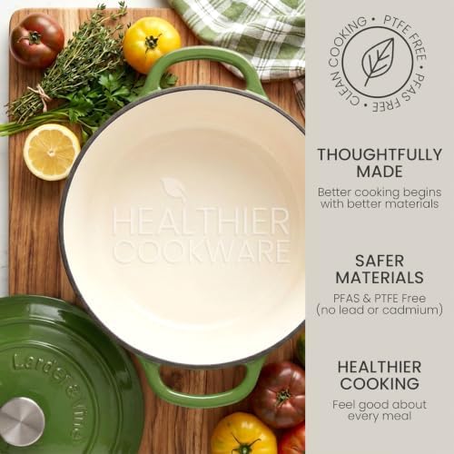 Larder & Vine 5.7 qt Enameled Cast Iron Dutch Oven Pot with Lid, Okra - Image 5