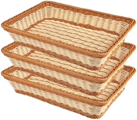 3pcs Large Wicker Bread Basket for Party, Rectangle Woven Fruit Basket, Gift Baskets Empty, Sturdy Durable Stackable Storage Baskets for Kitchen, Store, Restaurant, Party (Bicolor, L) by Unknown