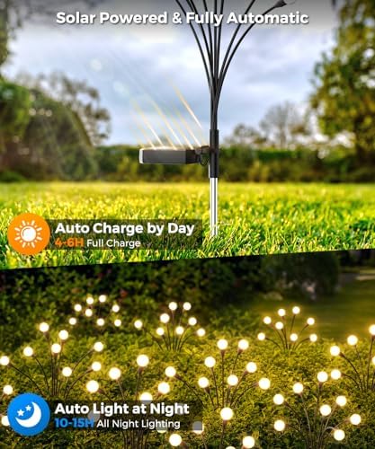 2 Pack Solar Garden Lights 16 LED, Solar Lights Outdoor Waterproof IP65, Decorative Garden Lights Solar Powered for Yard Patio Pathway Decor, Outside Fairy Firefly Lights Garden Gifts - Image 5