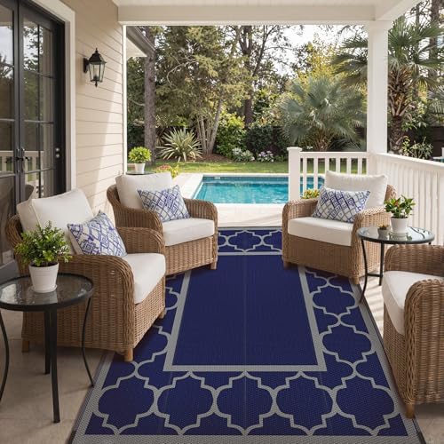 GENIMO Outdoor Rug, Waterproof Plastic Rugs for Patio, 4'x6' Blue Grey - Image 6