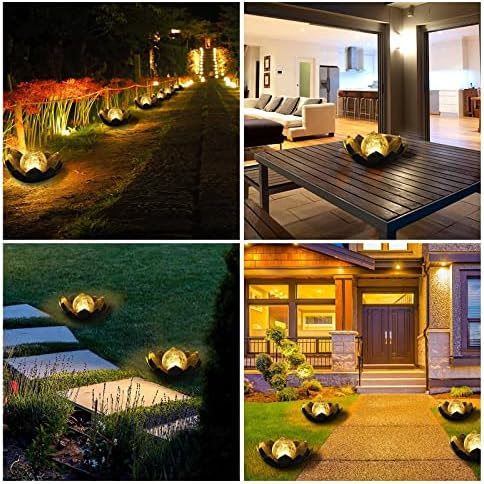 Huaxu Solar Lights Outdoor Garden, Crackle Globe Glass Lotus Decor, Waterproof LED Metal Flower Decorations for Patio,Lawn,Walkway,Tabletop,Ground - Image 5