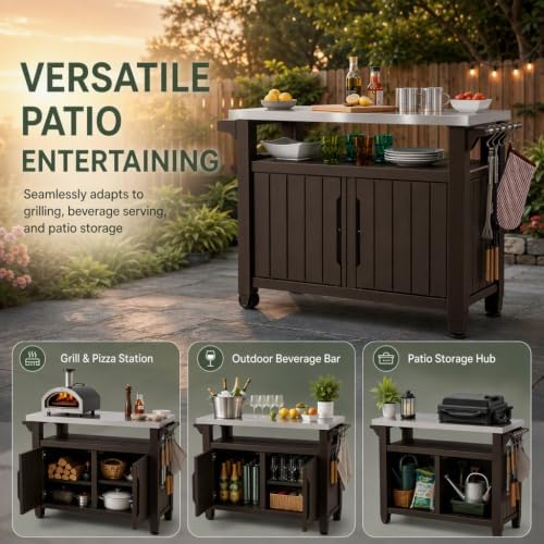 Outdoor Prep & Storage Cart, Stainless Steel Top, 78 Gal, Brown - Image 7
