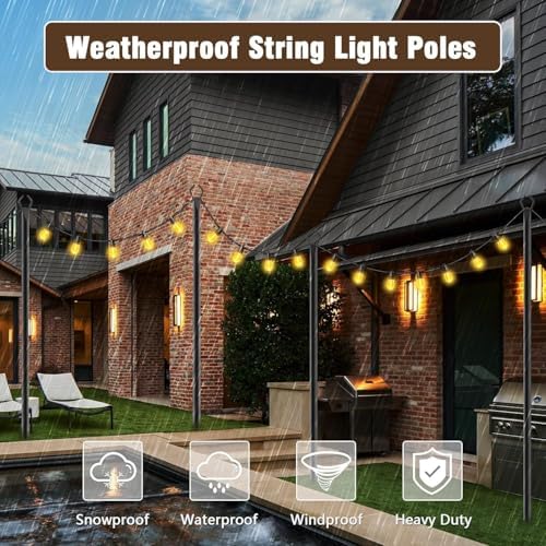 AILBTON 10Ft String Light Poles 8 Pack,Light Poles for Outside Lights,Outdoor with Fence Brackets Hanging Lights,Metal Stand Deck Patio Backyard - Image 5