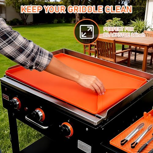 36" Silicone Grill Mats Compatible with Blackstone Griddle Accessories, 4 Pcs Full Edge Silicone Griddle Cover, BBQ Cooking Kitchen Outdoor Camping Accessories, Orange - Image 2