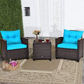 RELAX4LIFE 3 Piece Patio Furniture Set, Wicker Bistro Conversation Set w/ 2 Cushioned Armchairs & Glass Topped Table, Outdoor Rattan Sofa for Porch Balcony Poolside (Turquoise) by RELAX4LIFE