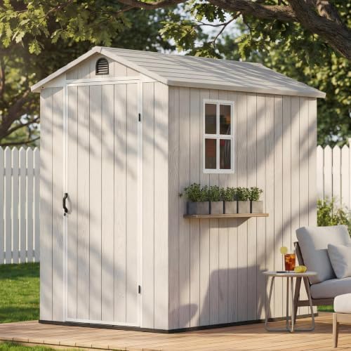 Devoko 4×6 FT Resin Storage Sheds with Floor, Light Gray by DEVOKO