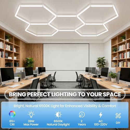 Hexagonal Garage Lights, Ultra-Bright Garage Ceiling LED Lights, 1-Pack 6500K, Suitable for Gyms, Basements, Warehouses, Auto Detailing Shops - Image 2
