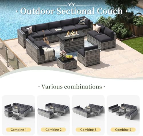 Aoxun 12 Piece Patio Furniture Set with 44" Fire Pit Table Wicker Rattan - Image 6