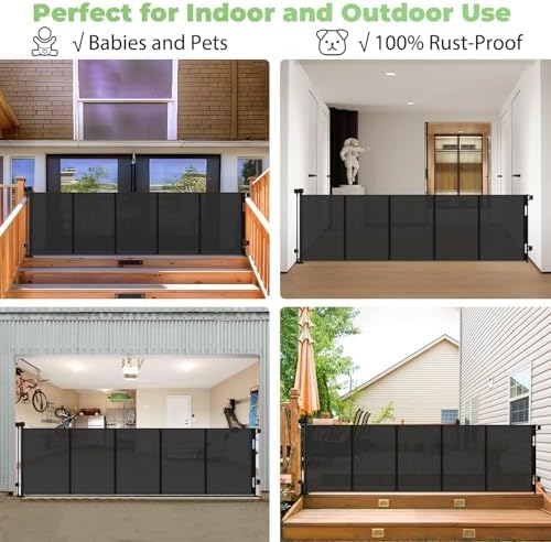 96" Wide Reinforced Retractable Baby Gates, Prevent Crawling Under, Black - Image 4