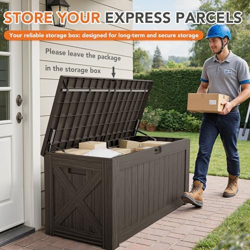 130 Gallon Deck Box Outdoor Indoor Waterproof Storage Box, Brown - Image 6