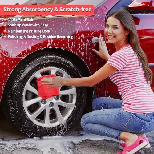 Shop Towels Rags, 100 Pack Microfiber Cleaning Cloth Bulk Absorbent Detailing Rags, Lint-Free Microfiber Towels for Cars, Mechanic, Shop, Garage & Housekeeping 11.5"*11.5" Red - Image 5