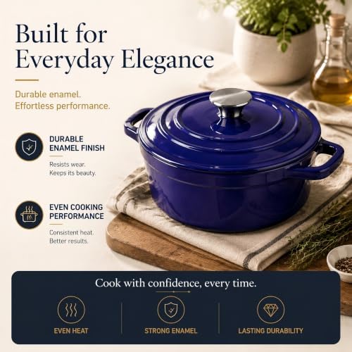 AHJ Cast Iron Dutch Oven Set - 4 Piece Nesting Enameled Cookware with Lid - Image 6