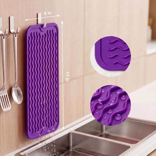 MicoYang Silicone Dish Drying Mat for Multiple Usage,Easy clean,Eco-friendly,Heat-resistant Silicone Mat for Kitchen Counter,Sink,Bar,Bottle,or Cup Purple M 17 inches x 6 inches - Image 2