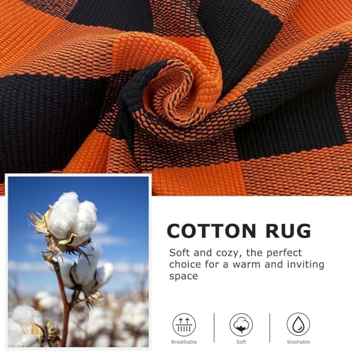 IOHOUZE Fall Buffalo Plaid Outdoor Rug 3x5, Washable, Black Orange - Image 6