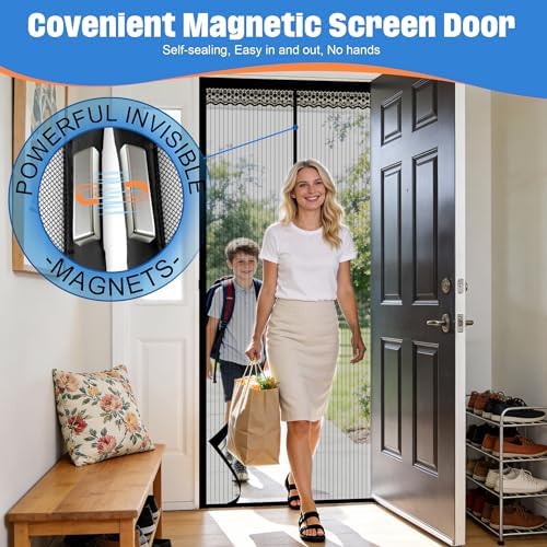 METAONLY Magnetic Screen Door Mesh, Works for Patio, Sliding Door, Keeps Bug Mosquito Out, Fresh Air Flow, Fits 32" x 80" Door - Curtain Size 34" x 82", Black with Lace - Image 4