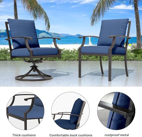5 Pieces Outdoor Patio Furniture Set with 48" 55000 BTU Round Propane Fire Pit Table,Patio Dining Set Outdoor Conversation Sets 4 Swivel Chairs for Deck,Backyard and Garden,Dark Blue - Image 5