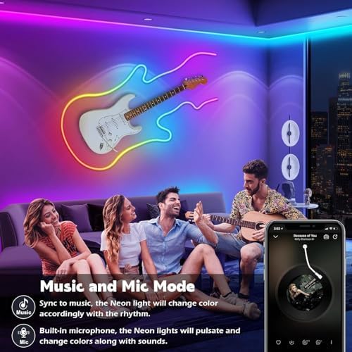 SINLEY Led Neon Rope Light 60FT,Control with App/Remote,Flexible Led Rope Lights,Multiple Modes,IP68 Outdoor RGB Neon Lights Waterproof,Music Sync Gaming Led Strip Lights for Bedroom Indoor - Image 5