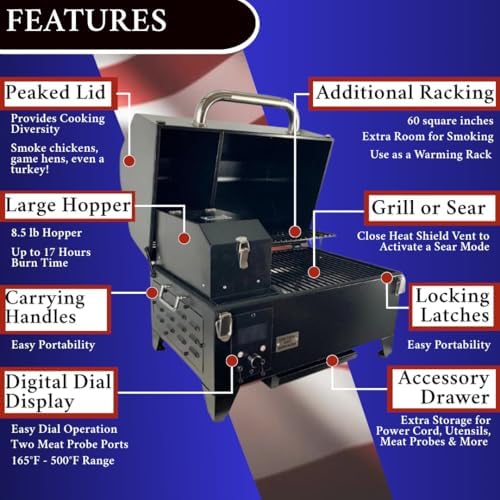 Freedom Portable Pellet Grill & Smoker, 242 Sq In, Dual Probes - Image 3