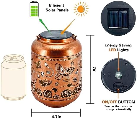 Butterfly Solar Lanterns Outdoor Waterproof Hanging Solar Lights Butterfly Gifts for Women Men Metal Decorative LED Butterflies Lanterns for Yard, Patio, Lawn, Tabletop, Landscape Pathway Garden Decor - Image 6
