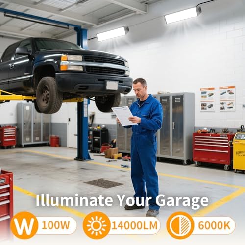 14000LM 100W LED Shop Lights, Plug in Garage Light for Workbench, 6 Pack - Image 3