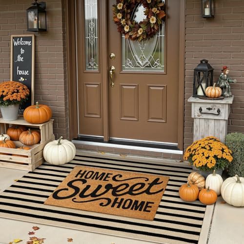 Fall Front Door Mat 3'x5', Cotton Woven Washable Striped Outdoor Rug - Image 4