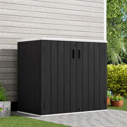 KINYING Outdoor Horizontal Storage Sheds,37 Cu.ft Outdoor Storage Cabinet Waterproof Resin Tool Storage Box for Lawn Mower,Garden Tools and Patio Furniture, Lockable (Black) - Image 2