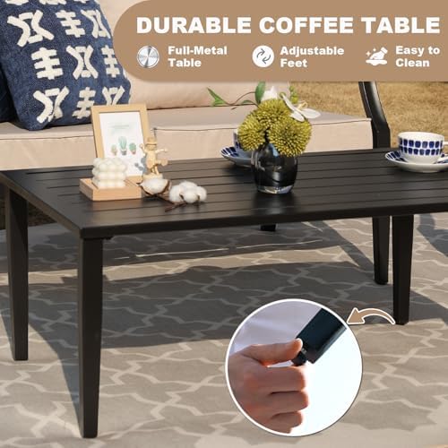 4-Piece Patio Furniture Set, Wider Outdoor Metal Seating Sofa with High Back & Lovsest, Coffee Table, All Weather Conversation for Backyard, Poolside, Deck-Beige - Image 6