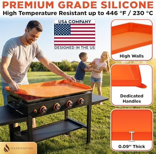 36" Silicone Griddle Mat - Flame Orange - Flat Top Grill Protector - Extra Thick Outdoor Protective Cover for 36 Inch Blackstone Griddles - High Heat Resistant, Food Grade Covering - by Golden Nature - Image 4