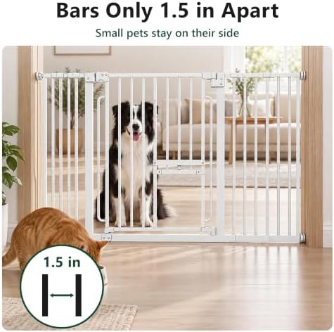 Dog Gate with Adjustable Cat Door, 29.5-42.5 in Wide,White - Image 5