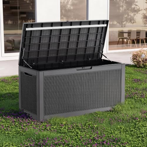 130 Gallon Outdoor Storage Box Waterproof, UV Resistant Resin Deck Box for Patio Furniture, Outside Storage Box for Garden Tools, Patio Cushions, Black - Image 3
