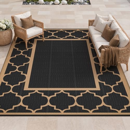 GENIMO Outdoor Rug, Waterproof Plastic Rugs for Patio, 8'x10' Black Brown by GENIMO