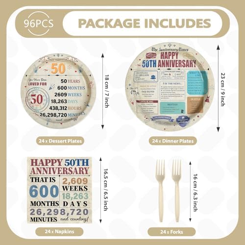 96 Pcs Happy 50th Anniversary Party Decorations, Serves 24 - Image 2
