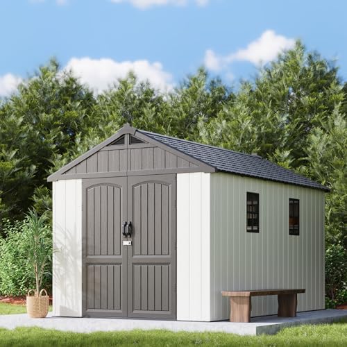 Patiowell 8x12 FT Resin Outdoor Storage Shed with Floor, Beige by Patiowell