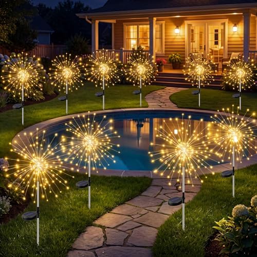 btfarm 10 Pack Solar Garden Lights Outdoor, 8 Modes Firework Lights Outside by btfarmdecorativelighting