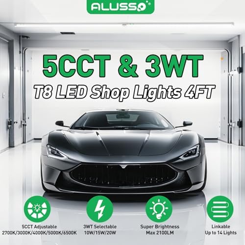 ALUSSO 4FT LED Shop Lights with 5CCT Selectable–2100LM T8 Integrated Fixture, 10 Pack, 2700K-6500K Adjustable Color Temperature, Corded Electric with On/Off Switch for Garage/Workshop - Image 2