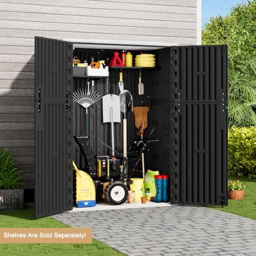 KINYING Outdoor Vertical Storage Shed,57 Cu.ft Outdoor Storage Cabinet Waterproof,Resin Sheds & Outdoor Storage Clearance for Garden,Patio,Backyard,Lockable (Black) - Image 5