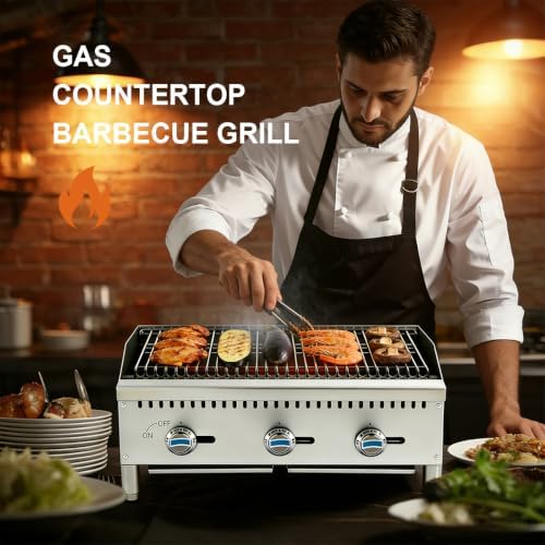 36" Commercial Natural Gas Charbroiler Grill, 3 Burner Countertop Gas Grill, 105,000 Total BTU (3x35,000 BTU), Durable Cast Iron Grates - Image 2