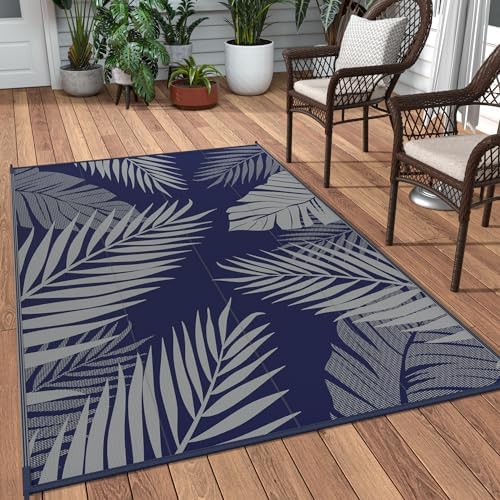 GENIMO Outdoor Rug 3'x5' Waterproof for Porch, Plastic Door Mat Blue Grey by GENIMO