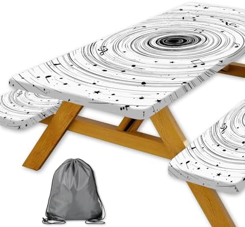 Picnic Table Cover with Bench Covers Camping Essentials Abstract Art Cosmic Vortex Pattern Waterproof Oilproof Fitted Camping Tablecloth Cover with Elastic Edge for Indoor Outdoor 3 PCS 30x96 Inch by Xguatan