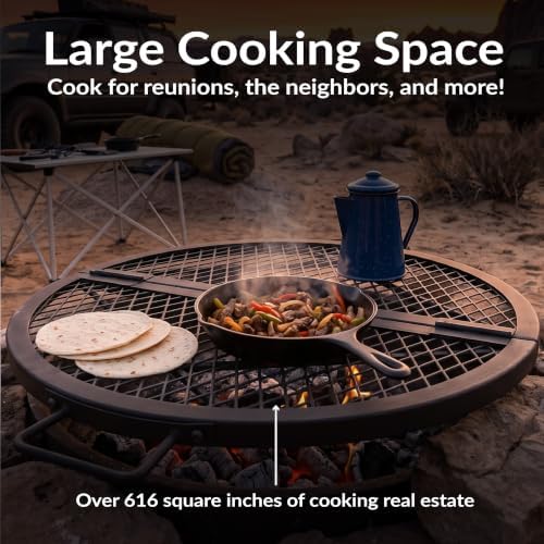 Sunnydaze Round Folding Camping Grill Grate - Portable Foldable Campfire Cooking Grate for Fire Pit - Heavy-Duty Black Steel with Handles for Outdoor Backyard BBQ - 30" Diameter - Image 5