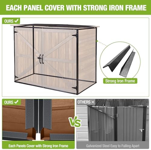 Gutinneen Outdoor Storage Shed Cabinet with Strong Iron Frame Large Wooden Garden Shed Tool House with Adjustable Shelfs,Medium - Image 2