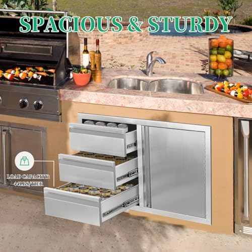 Outdoor Kitchen Door Drawer Combo Cabinet with BBQ Access and Triple Drawers for Outdoor Kitchen Island, Dimensions 38.1"" W x 22.6"" H x 20.8" (Drawer and Right Door Combo) - Image 4