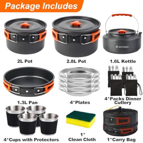 34PC Camping Cookware Set for 5-7, 2 Pots, Frying Pan & Kettle - Image 2