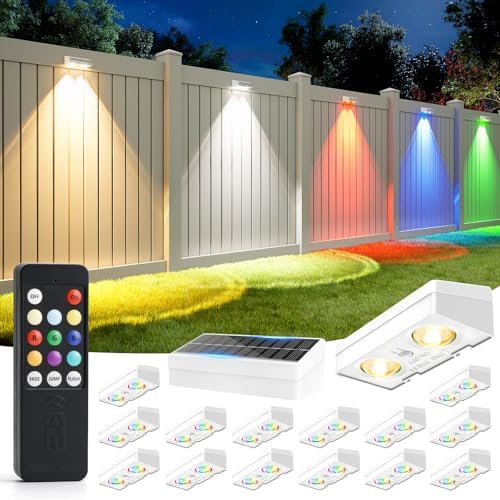 JOFIOS Solar Fence Lights Outdoor with Remote, 9 Fixed Colors ＆ Color Changing Solar Lights Outdoor Waterproof IP65 Dusk-to-Dawn Vinyl Fence Lights for Patio, Railing, Pool, Porch, Backyard, 16 Pack by JOFIOS