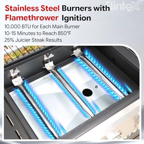 Flintex Gas and Charcoal Grill Combo with Griddle, Propane Grill Griddle Combo with Dual Fuel BBQ System, 720 sq.in. Cooking Area, Porcelain-Enameled Cast Iron Grates and Pan - Image 5