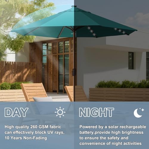 EliteShade USA 10-Year-Non-Fading 10ft Market Patio Umbrella, Commercial Grade Table Sun Umbrella with 80 Solar LED Lights, Crank Open, Windproof & UPF 50+ UV Protection for Garden, Deck, Pool, Backyard, No Tilt, Teal - Image 5