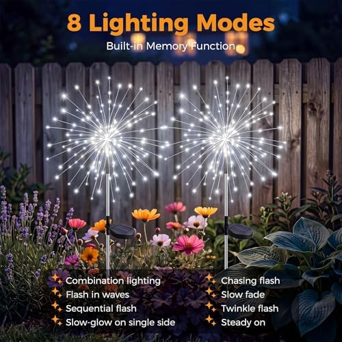 btfarm 4 Pack Solar Garden Lights Outdoor, 8 Modes Firework Lights Outside - Image 2