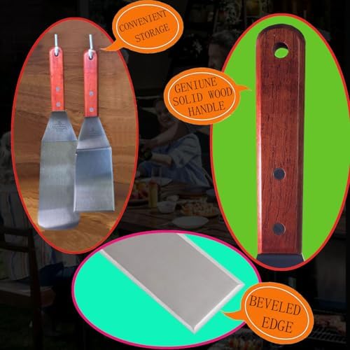 La Cuisine 3 PC Stainless Steel Griddle Spatula Set — Standard & Long Spatulas + Chopper/Scraper with Solid Wood Handles for Grill, BBQ, Teppanyaki & Flat Top Cooking - Image 2