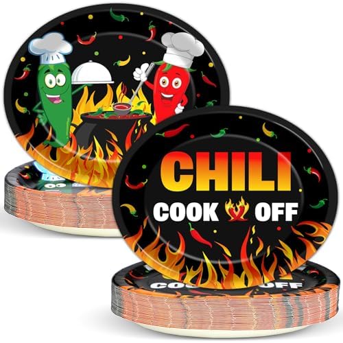 50PCS Chili Cook Off Oval Paper Plates Large 11" Disposable Red Hot Chili Contest Platter Party Decoration Dish Tray for Mexican Fiesta Chili Cooking Competition Supplies for Chili Party Tableware Set by Qyeahkj